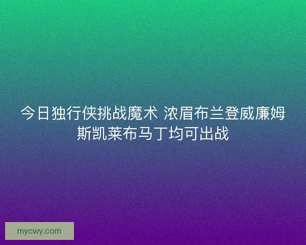 今日独行侠挑战魔术 浓眉布兰登威廉姆斯凯莱布马丁均可出战